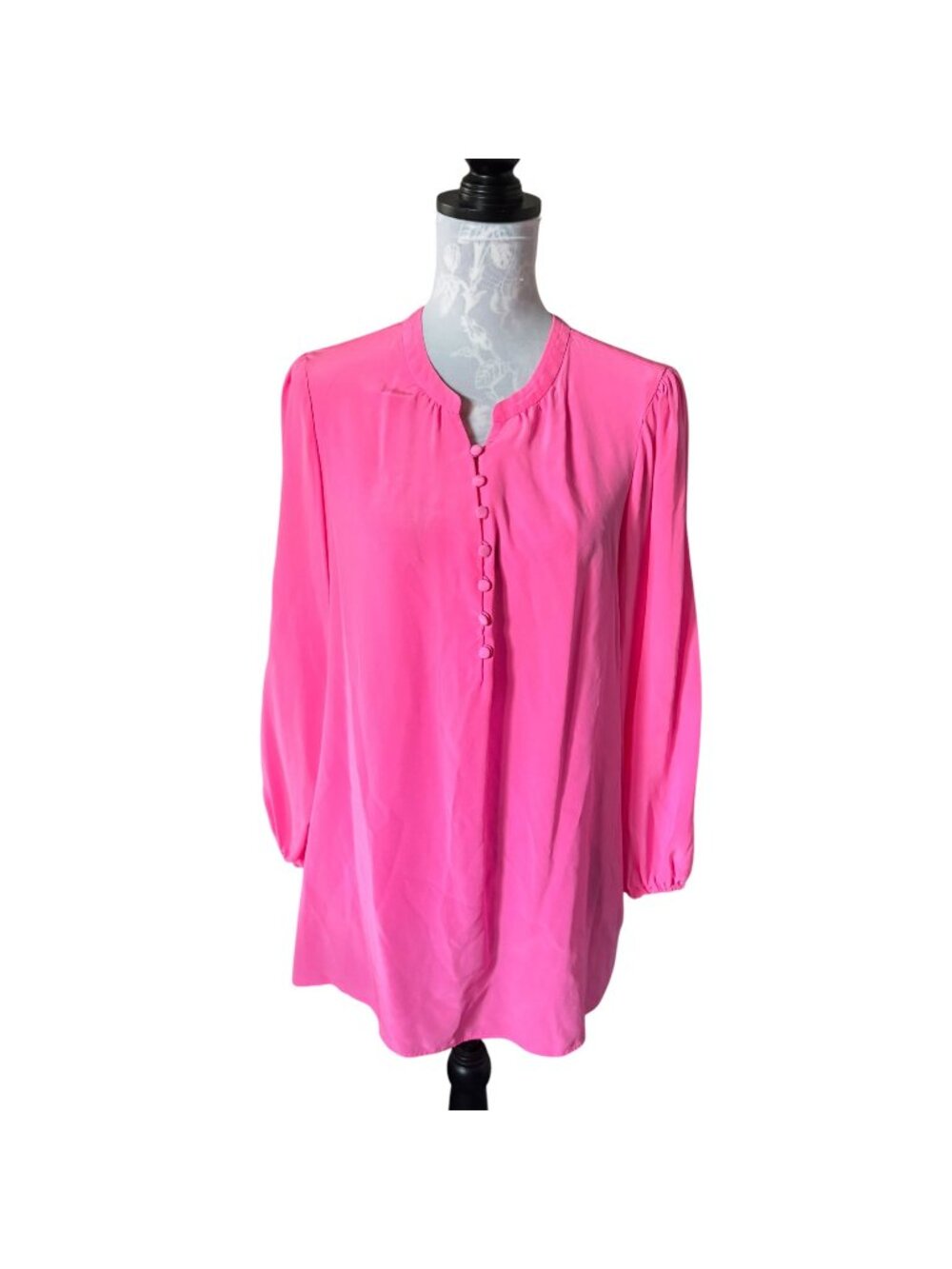 Lilly Pulitzer Elsa Silk Top Long Sleeve Hot Pink Womens Size Large